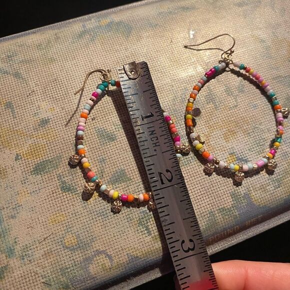 Colorful Beaded and Charm Hoop Earrings - Picture 3 of 3